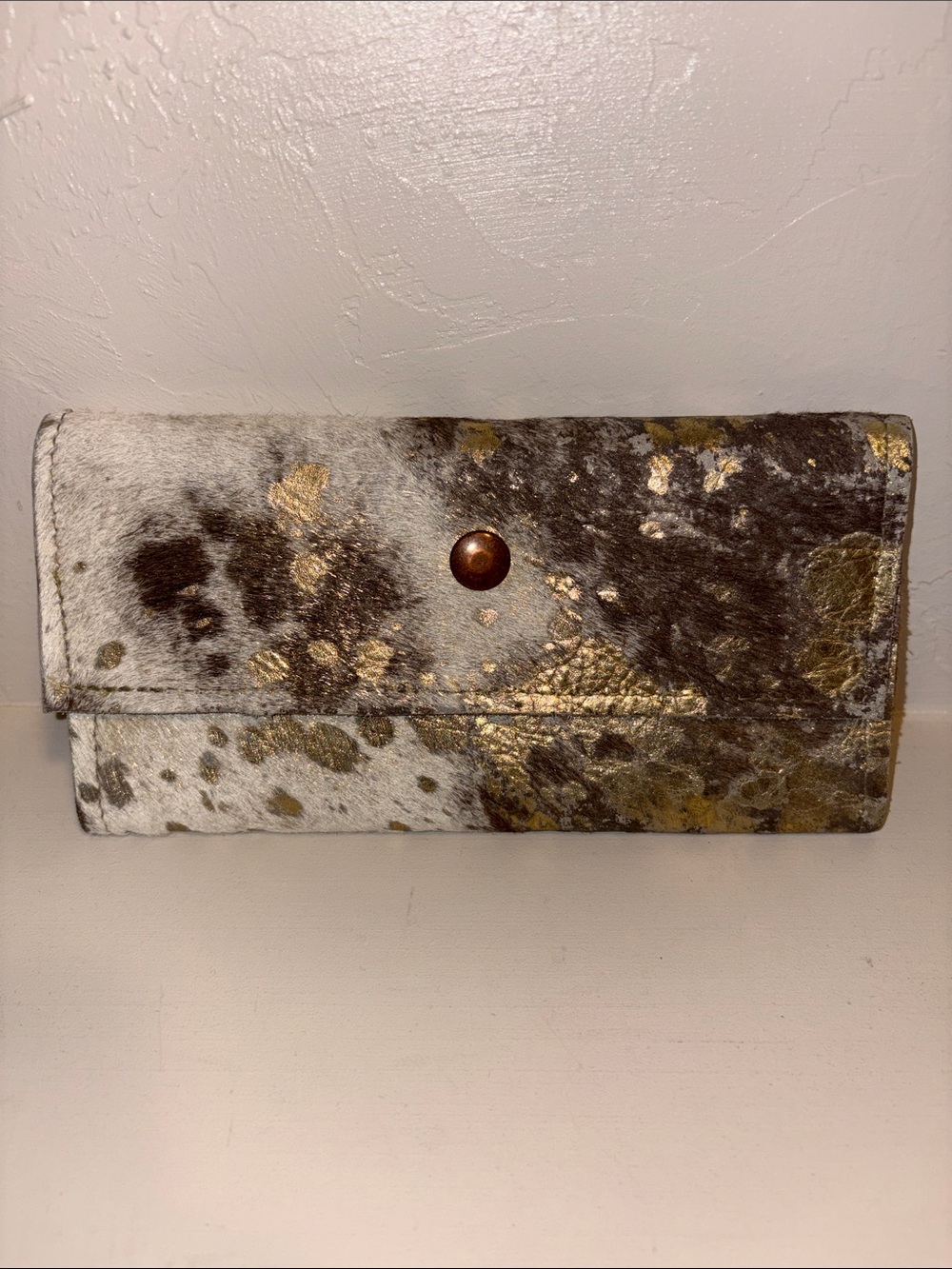 Cowhide Fold Wallet with Gold Foil Accent - Women's Wallet